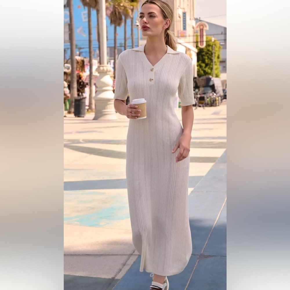 Varley Andrea Pointelle Knit Maxi Dress Ivory